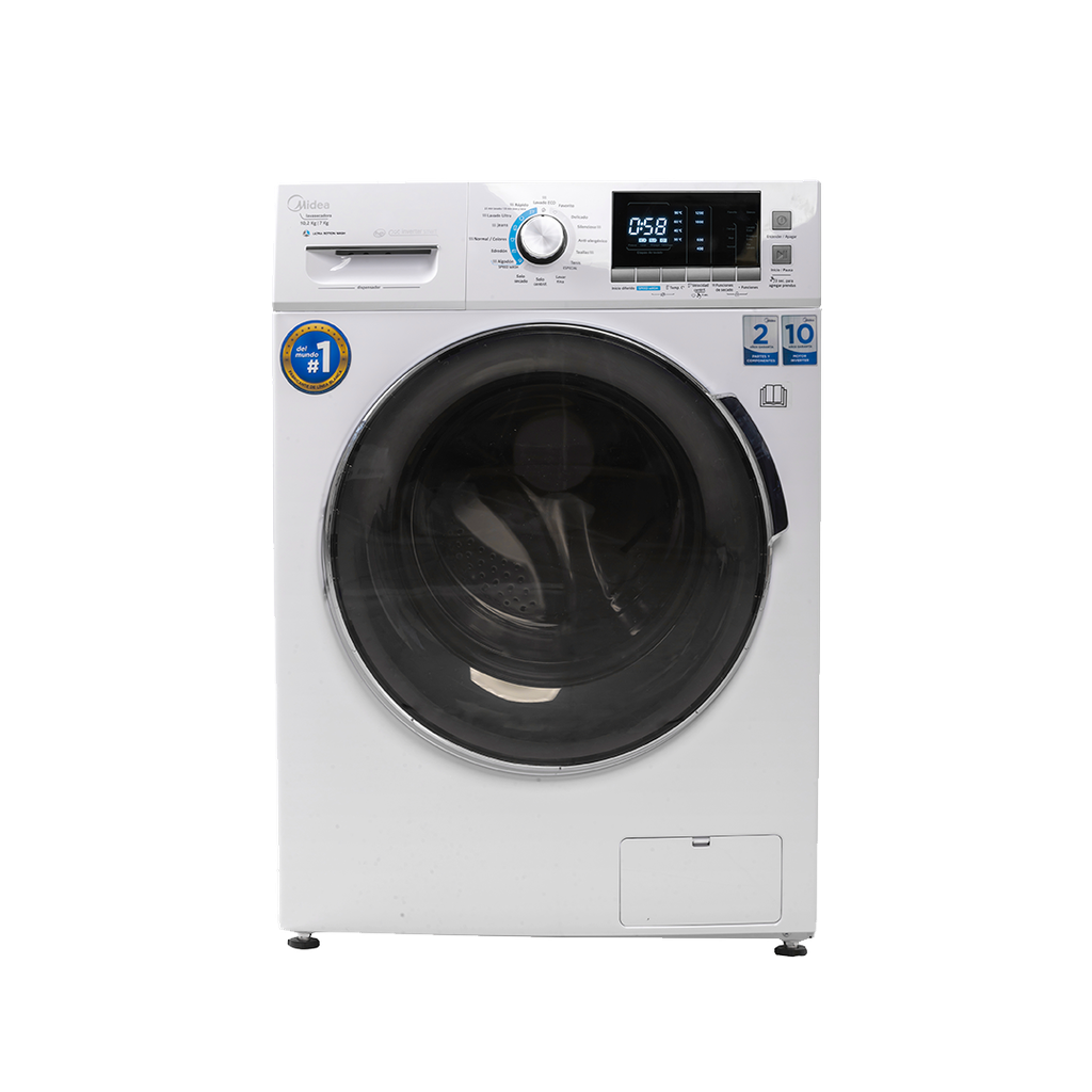 Lavasecadora 10.2 kg de lavado y 7 kg de secado color blanco modelo MLCF102N2SNDW marca MIDEA